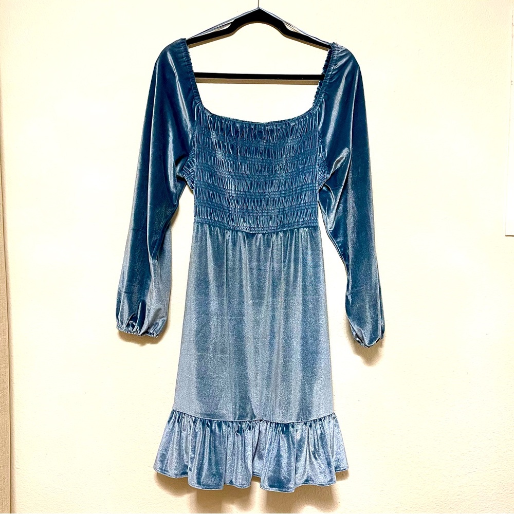 LC Lauren Conrad Velvety Blue Long Sleeve Boho Dress Size M
